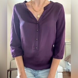 Milton Cotton and Silk Purple Half Sleeve Front Button Blouse Shirt